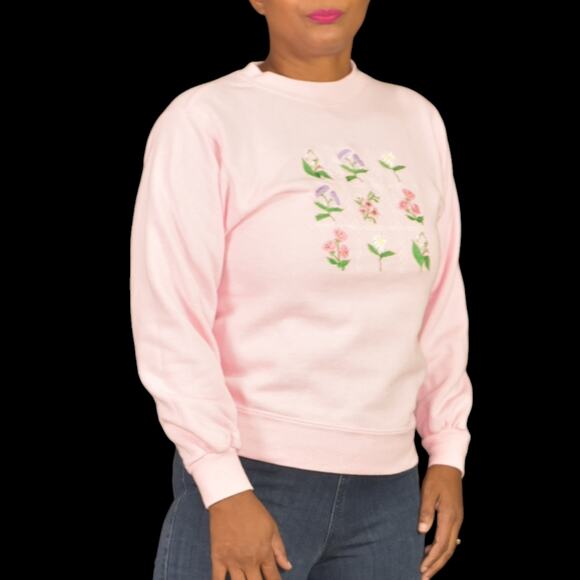 Vintage PBJ Embroidered Sweatshirt Pink Flowers Floral Garden 80s Pastel Small - Picture 10 of 16